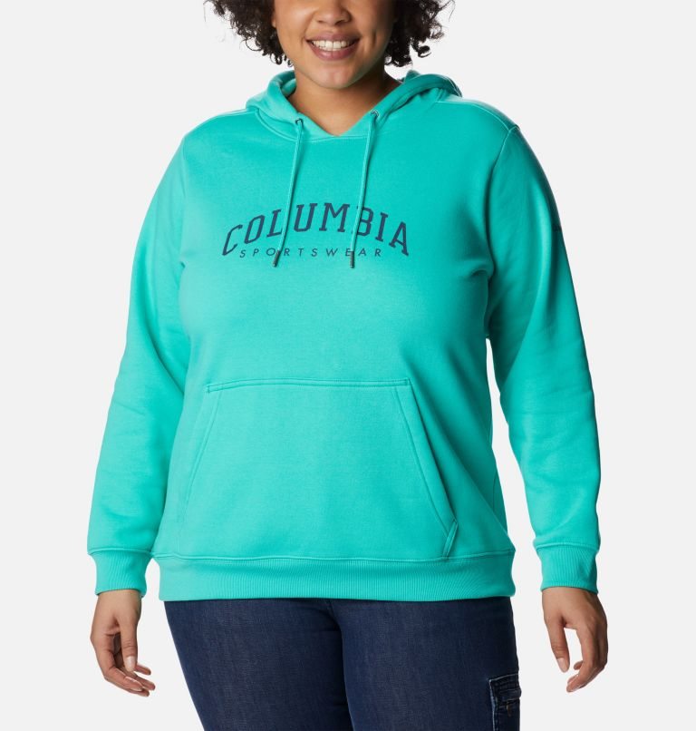 Hanorac Cu Gluga Columbia Logo Dama Turcoaz | Plus Size DWMZS709A